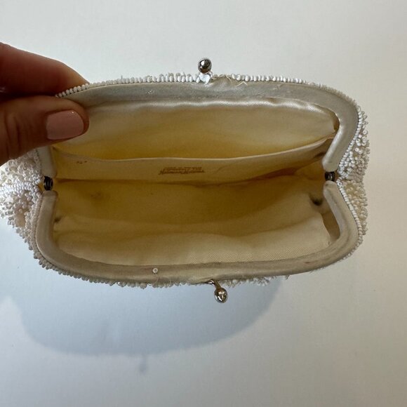 Neiman Marcus Vintage White & Cream Beaded Clutch Purse Handbag - Picture 5 of 6